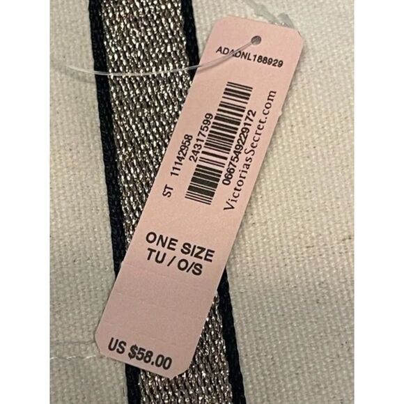 Victoria’s Secret Canvas Tote Structured Shoulder Bag Gold Glitter Cream Color - Picture 3 of 12